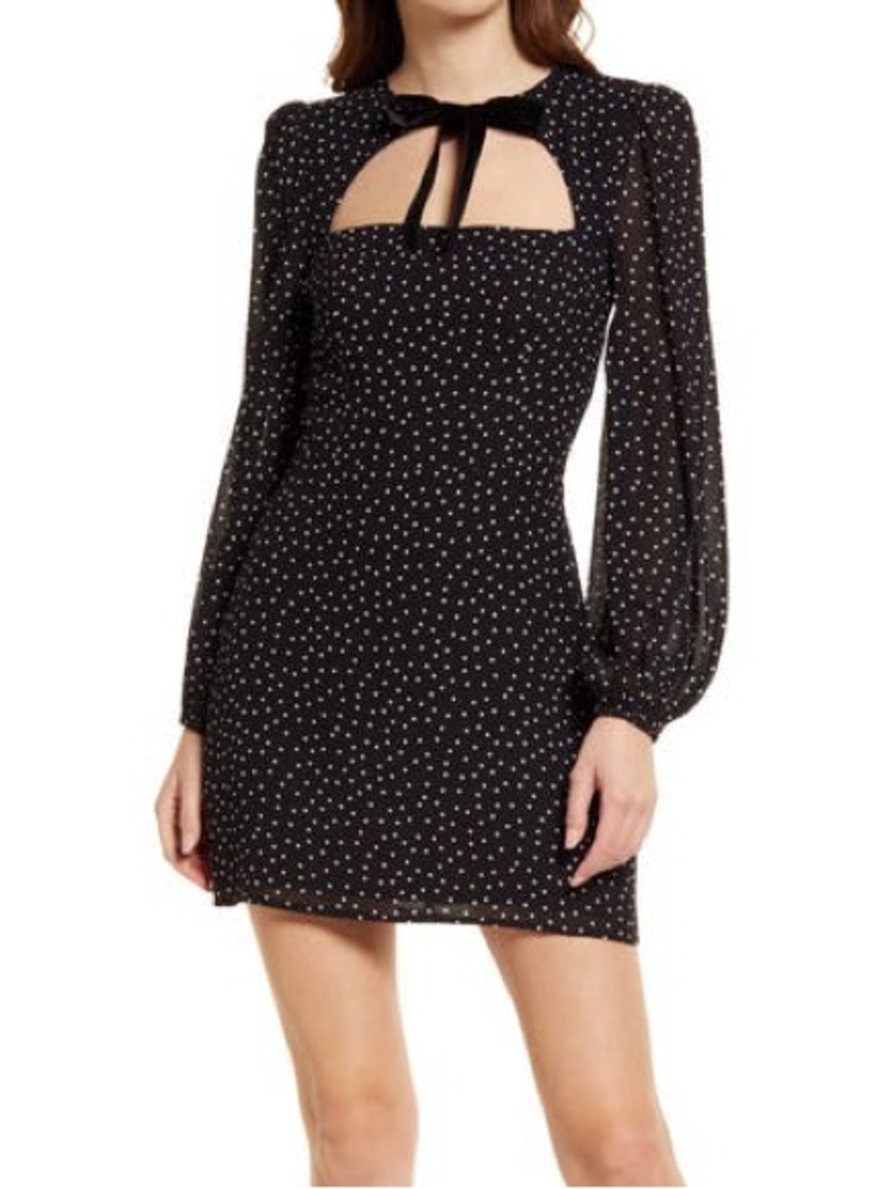Reformation Terri Dress Black Polka Dot Long-Sleeve Cutout Mini Dress